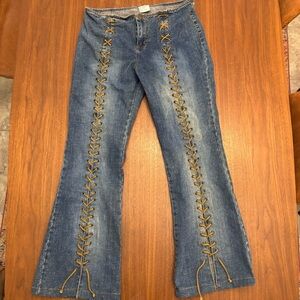 Vintage Mudd  low rise Blue Jeans with Tan Lace-Up Design